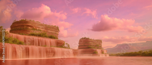 Painterly Fantasy Scene with Floating Islands and Warm Light