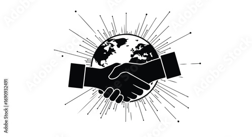 Global handshake symbolizing international cooperation and business connection.