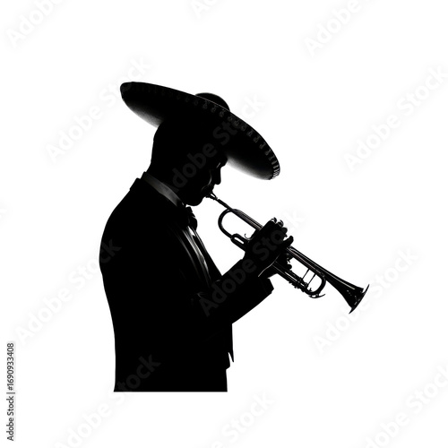 Silhouetted Mariachi Musician Playing Trumpet