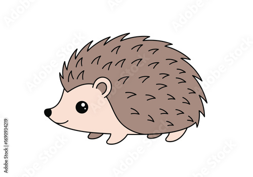 A cute cartoon hedgehog walking happily through the grass with a friendly smile