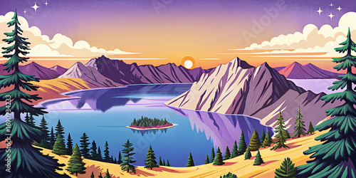 Crater Lake in Oregon, USA, formed in volcanic caldera, deep blue waters, famous natural landmark
