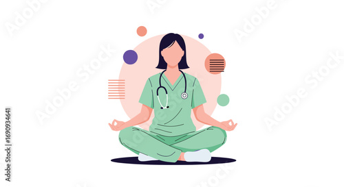 Healthcare professional finding inner peace through mindful meditation and relaxation techniques while on duty