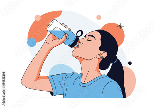 Healthy woman drinking water refreshment hydration fitness lifestyle vitality thirst quenching
