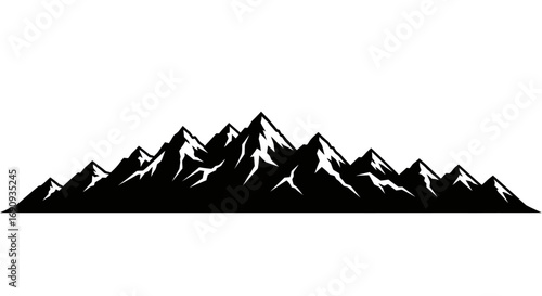 Majestic Black and White Mountain Range Silhouette Panoramic View