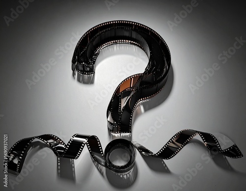 Conceptual image of a film reel shaped like a question mark, representing the unknown future of filmmaking and movie production