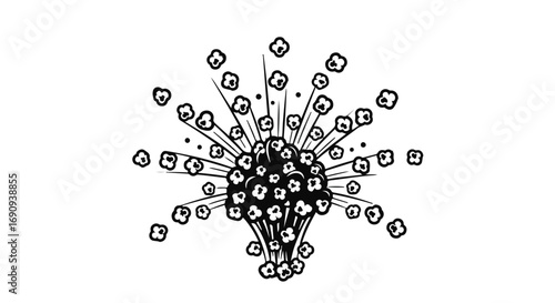 Explosion of delicate abstract flowers in a radiant burst of energy