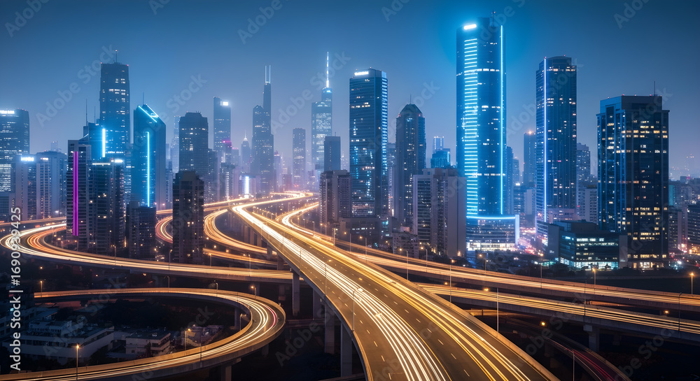 Obraz premium Futuristic City Network Background with Digital Connections and Smart Technology Concept,