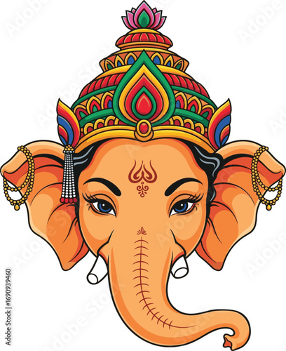 Lord Ganesha Elephant Head Deity Religious Iconography Vibrant Colors Hindu