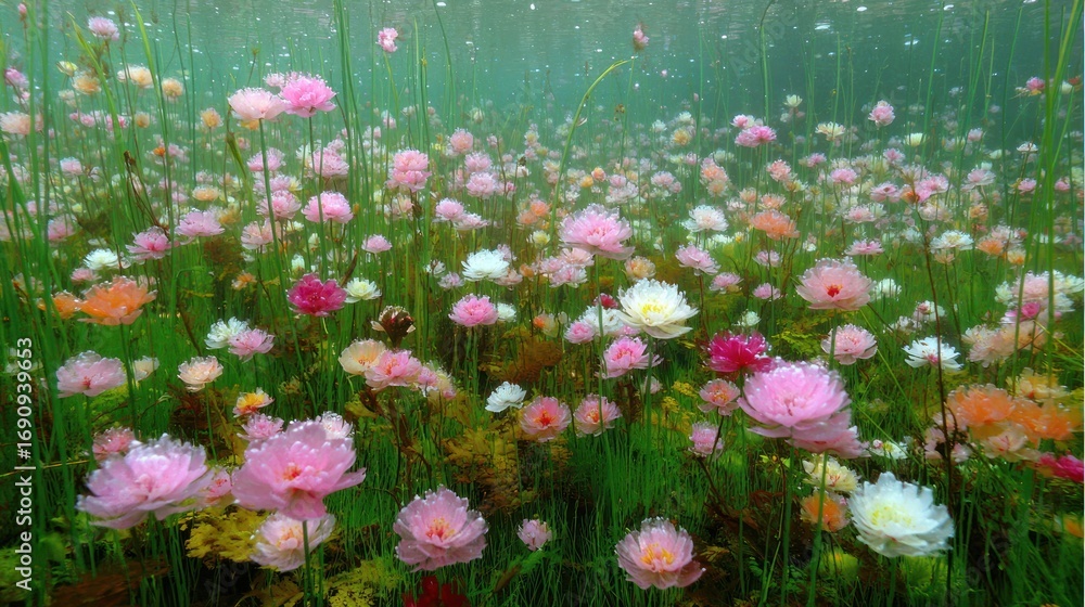 Fototapeta premium Underwater meadow of vibrant flowers