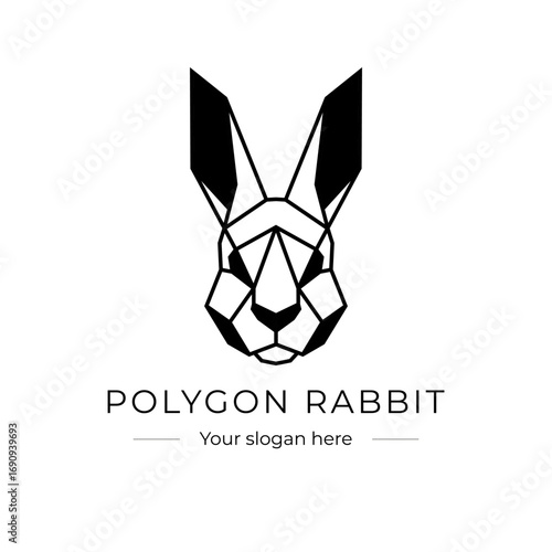 Rabbit logo vector design seen from the front made with black polygons on a white background