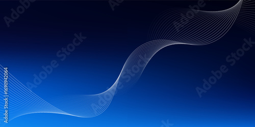 Abstract blue gradient background with shining lines waves. Minimalist background for banner, poster, cover, brochure, flyer, website