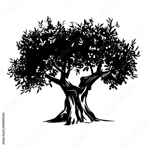 Stunning silhouette of an ancient olive tree with abundant fruit symbolizing heritage and nature's bounty.