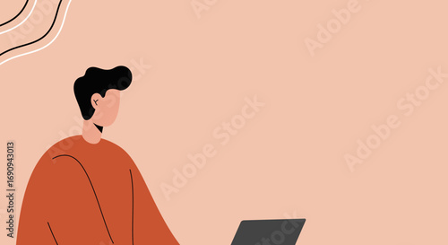 Illustration of a person working on a laptop, depicting modern remote work or digital communication. Ideal for business, technology, or lifestyle concepts.