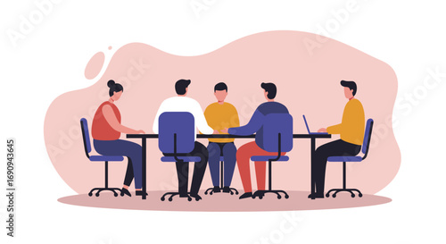Diverse business team collaborating in a professional meeting, discussing ideas and planning projects. Ideal for corporate communication and strategy.
