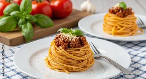 Delicious Spaghetti Bolognese Pasta Dish Served On A White Plate