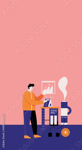 Man analyzing business data and managing schedules in a productive office environment. Ideal for concepts of planning, project management, and financial analysis.