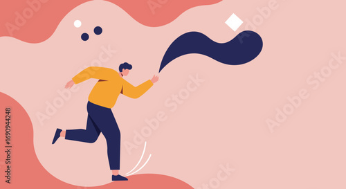 Dynamic illustration of a person creating or releasing an idea while moving. Symbolizes innovation, problem-solving, and progress in business or personal development.