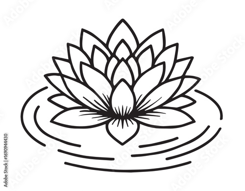 Outline of a Lotus Flower Floating on Water Ripples pond