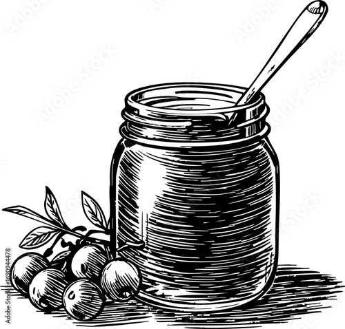 Delicious homemade blueberry jam preparation kitchen food photography cozy atmosphere close-up view culinary delight