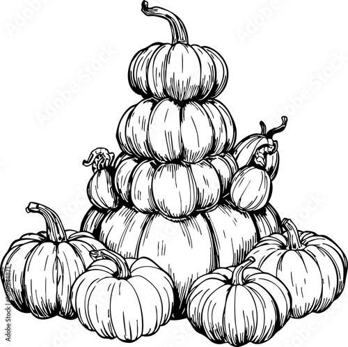 Harvest festival celebration beautifully stacked white pumpkins in a rustic farm setting artistic seasonal atmosphere