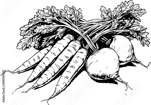 Harvesting fresh vegetables carrots and beets from organic gardens detailed in rustic style