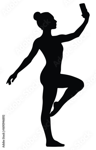 silhouette selfi on mobile phone on white background