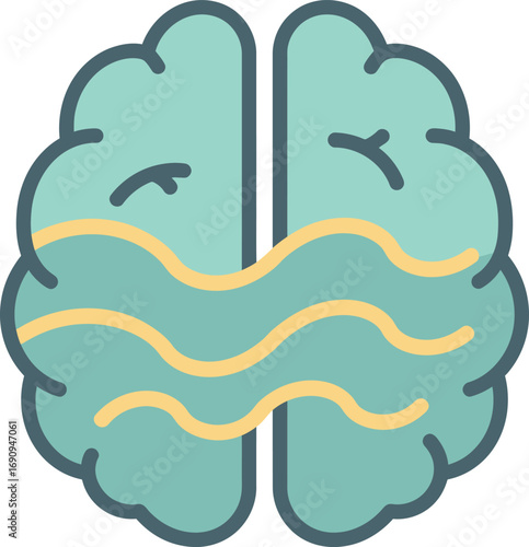 Minimalist brain icon with flowing waves symbolizing mental activity. A clean graphic representing psychology, intelligence, and neurological concepts