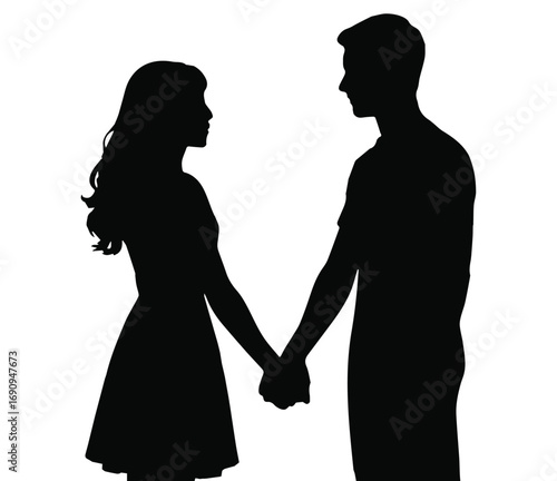 Romantic couple silhouette on white background