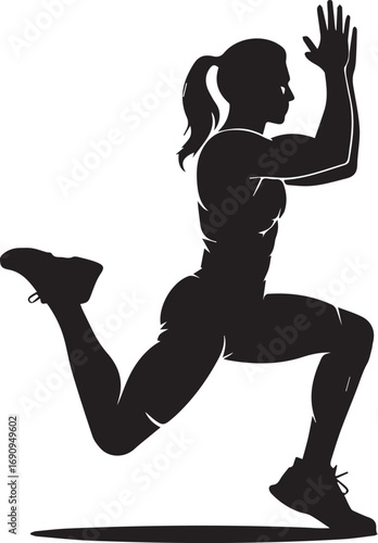 Dynamic fitness silhouette woman performing lunges exercise for strength and wellness