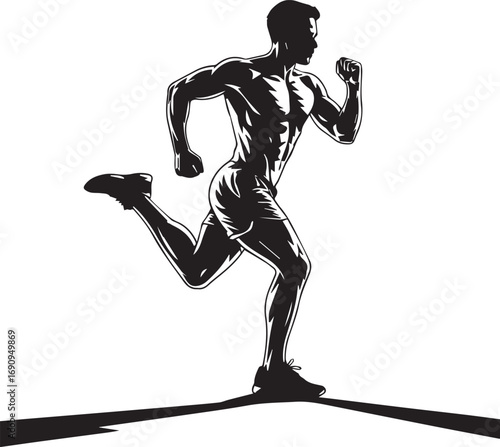 Dynamic silhouette of a muscular fitness athlete running with intensity and strength
