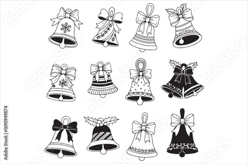 Christmas day bell icons bundle set isolated illustration silhouette royalty free stock photos premium quality on white background.