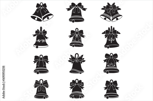 Christmas day bell icons bundle set isolated illustration silhouette royalty free stock photos premium quality on white background.