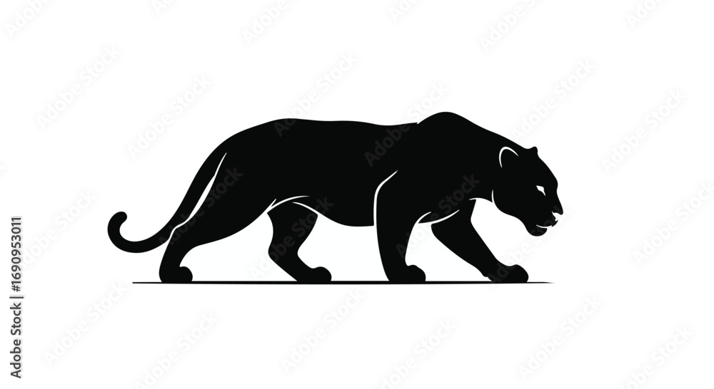 Naklejka premium Powerful black panther walking stealthily across a clean white background