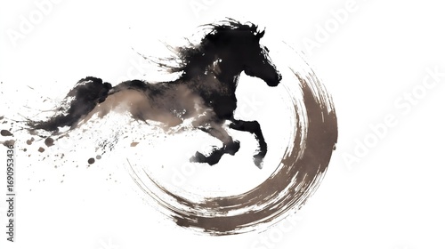 Abstract Horse in Motion Ink Painting