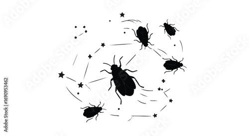 Mysterious constellation of insects and stars on a white background