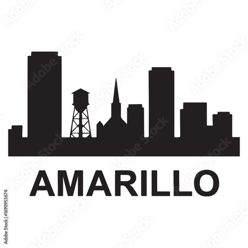 Amarillo cityscape silhouette minimalist vector pure white backdrop design