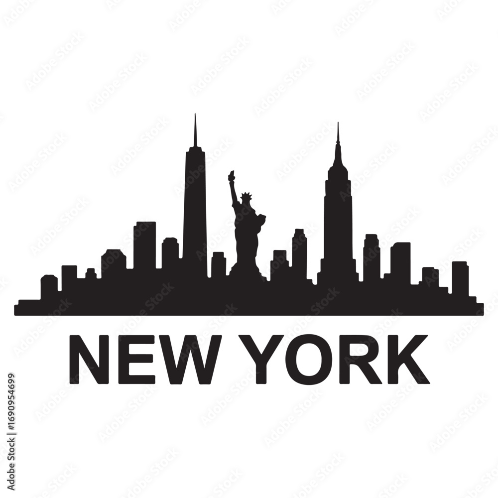 Naklejka premium Black New York skyline silhouette white background minimal vector design