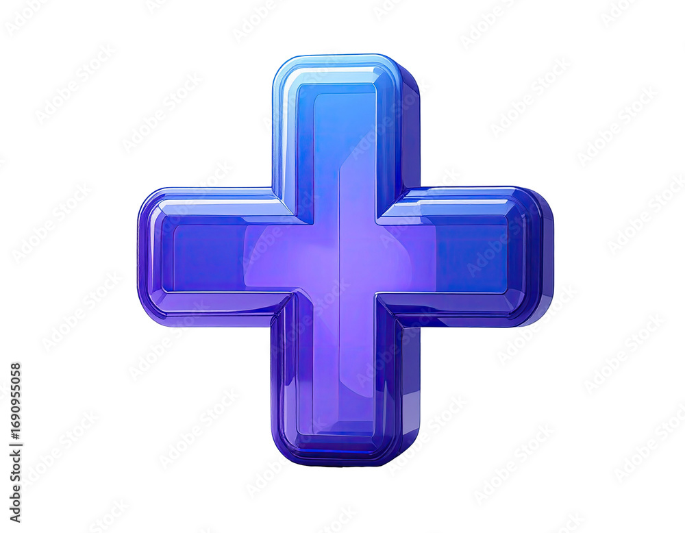 Obraz premium 3D rendered plus sign, vibrant purple-blue hue, glossy finish