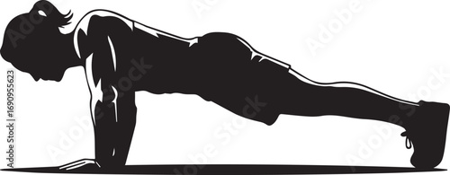 Athletic silhouette woman performing plank exercise core strength training fitness woman