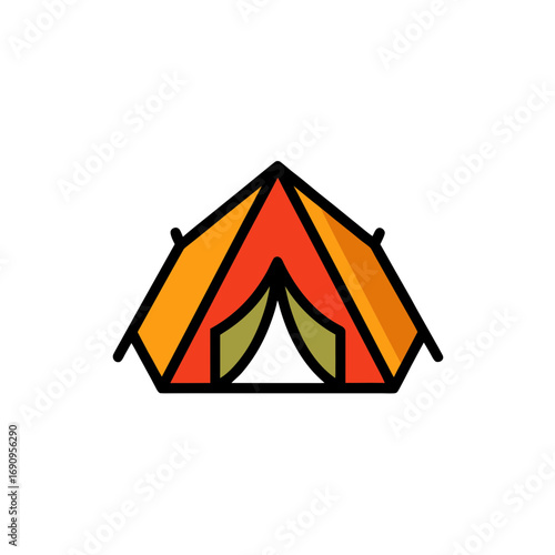 Stylized geometric tent with orange and yellow colors isolated on transparent background