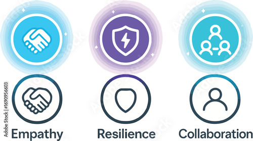 SEL badge set empathy resilience collaboration illustration