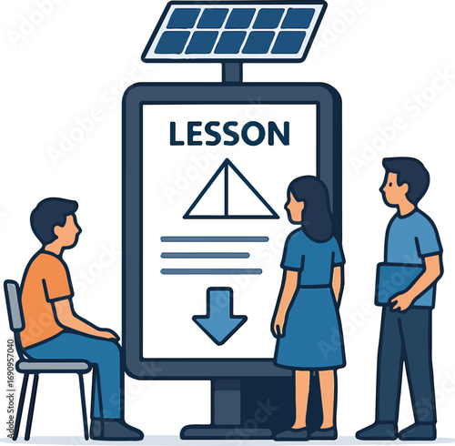 Offline classroom with solar kiosk screen illustration