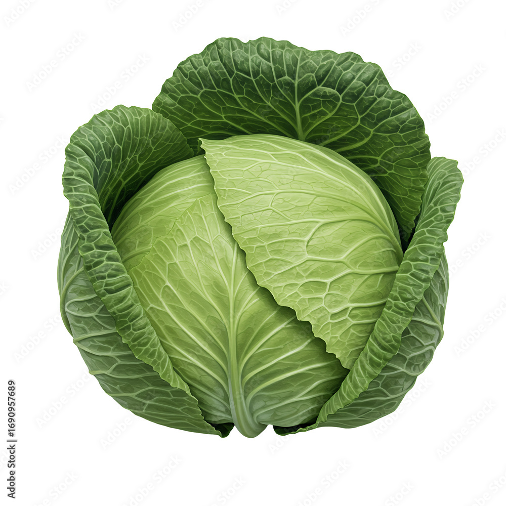 Fototapeta premium Fresh Green Cabbage Close up on Transparent Background