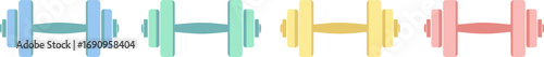 Colorful dumbbells arranged in a row reflecting a vibrant fitness and health theme vector
