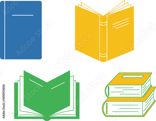 Four distinct books representing reading knowledge and education collection vector