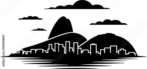 Rio de Janeiro skyline silhouette black city vector illustration on white background minimal design