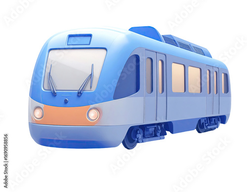 Light blue train, cartoonish style, front view, simple design