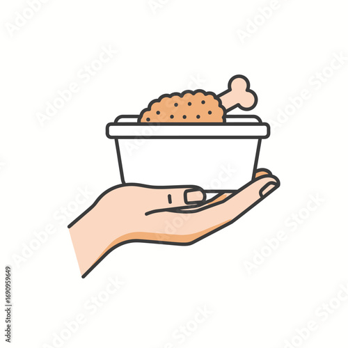 Hand Holding Fried Chicken Icon. Food Delivery and Charity Vector Symbol.