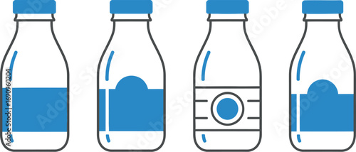 Four stylized dark bottles with blue labels showcasing subtle differences in design and contents vector