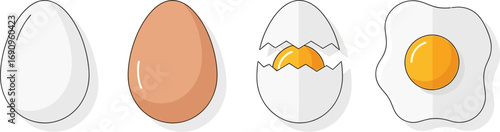 Stages of egg transformation from raw shell to fried breakfast deliciousness vector